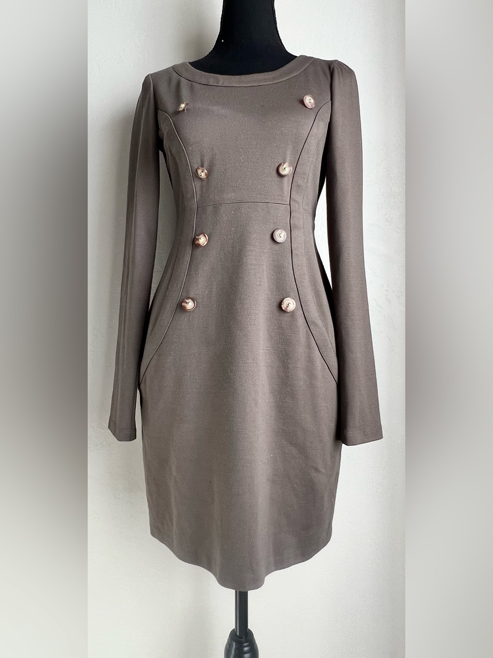 Ali Ro Taupe Long-Sleeve Double-Breasted Sheath Dress